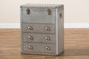 Nadra French Industrial Silver Metal 3-Drawer Accent Storage Cabinet Baxton