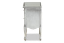 Jaclyn French Brushed Silver and Mirrored Glass 2-Drawer End Table Baxton
