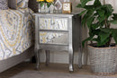 Jaclyn French Brushed Silver and Mirrored Glass 2-Drawer End Table Baxton