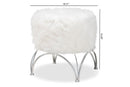 Overton White Faux Fur Upholstered Silver Metal Ottoman Baxton