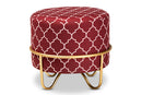 Nico Red Quatrefoil Velvet Fabric Upholstered Gold Finished Metal Ottoman Baxton