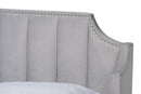 Lovise Light Gray Velvet Fabric Walnut Brown King Size Wingback Platform Bed Baxton
