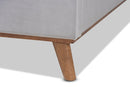 Lovise Light Gray Velvet Fabric Walnut Brown King Size Wingback Platform Bed Baxton