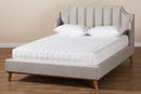 Lovise Light Gray Velvet Fabric Walnut Brown King Size Wingback Platform Bed Baxton