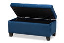 Rocco Navy Blue Velvet Fabric Upholstered Storage Ottoman Baxton