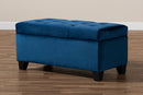 Rocco Navy Blue Velvet Fabric Upholstered Storage Ottoman Baxton