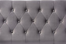Ayu Gray Velvet Fabric Upholstered Gold Finished Button Tufted Storage Ottoman Baxton