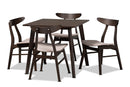 Elmdon Beige Fabric Upholstered Dark Oak Brown Finished 5-Piece Wood Dining Set Baxton