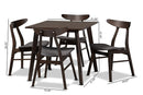 Elmdon Dark Gray Fabric Dark Oak Brown Finished 5-Piece Wood Dining Set Baxton