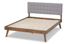 Finlay Light Gray Fabric Walnut Brown King Size Platform Bed Baxton