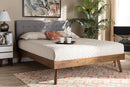 Finlay Light Gray Fabric Walnut Brown King Size Platform Bed Baxton
