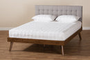 Finlay Light Gray Fabric Walnut Brown King Size Platform Bed Baxton