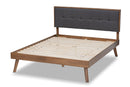 Celestine Dark Gray Fabric Walnut Brown Full Size Platform Bed Baxton