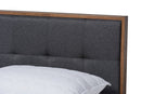 Celestine Dark Gray Fabric Walnut Brown King Size Platform Bed Baxton