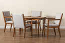 Miren Greyish Beige Fabric Upholstered and Walnut Brown 5-Piece Dining Set Baxton
