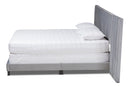 Samantha Gray Velvet Fabric King Size Panel Bed w/Channel Tufted Headboard Baxton