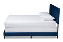 Seva Navy Blue Velvet Fabric Full Size Panel Bed w/Channel Tufted Headboard Baxton