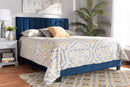 Seva Navy Blue Velvet Fabric King Size Panel Bed w/Channel Tufted Headboard Baxton