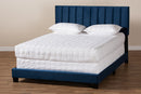 Seva Navy Blue Velvet Fabric King Size Panel Bed w/Channel Tufted Headboard Baxton