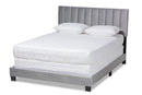 Seva Gray Velvet Fabric Full Size Panel Bed w/Channel Tufted Headboard Baxton