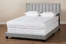 Seva Gray Velvet Fabric Full Size Panel Bed w/Channel Tufted Headboard Baxton