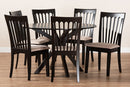 Crossroads Sand Fabric Upholstered and Dark Brown 7-Piece Dining Set Baxton