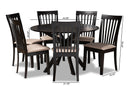 Crossroads Sand Fabric Upholstered and Dark Brown 7-Piece Dining Set Baxton