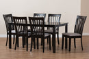 Athena Gray Fabric Upholstered and Espresso Brown 7-Piece Dining Set Baxton