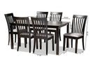 Athena Gray Fabric Upholstered and Espresso Brown 7-Piece Dining Set Baxton