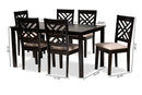 Iden Sand Fabric Upholstered Espresso Brown 7-Piece Dining Set Baxton