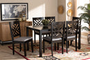 Iden Gray Fabric Upholstered Espresso Brown 7-Piece Dining Set Baxton