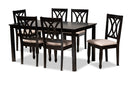 Asgart Sand Fabric Upholstered Espresso Brown 7-Piece Dining Set Baxton