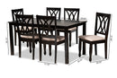 Asgart Sand Fabric Upholstered Espresso Brown 7-Piece Dining Set Baxton
