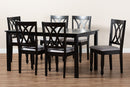 Asgart Gray Fabric Upholstered Espresso Brown 7-Piece Dining Set Baxton