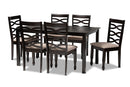 Maliyah Sand Fabric Upholstered Dark Brown 7-Piece Dining Set Baxton