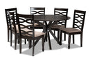 Meltem Sand Fabric Upholstered Dark Brown 7-Piece Dining Set Baxton