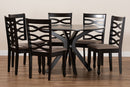 Meltem Sand Fabric Upholstered Dark Brown 7-Piece Dining Set Baxton
