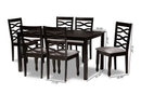 Maliyah Gray Fabric Upholstered and Dark Brown 7-Piece Dining Set Baxton