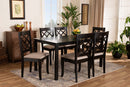Pamela Sand Fabric Upholstered Dark Brown Finished 7-Piece Wood Dining Set Baxton