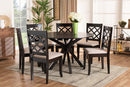 Addison Sand Fabric Upholstered and Dark Brown 7-Piece Dining Set Baxton