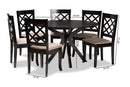 Addison Sand Fabric Upholstered and Dark Brown 7-Piece Dining Set Baxton