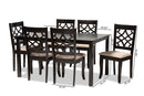 Meike Sand Fabric Upholstered and Espresso Brown 7-Piece Dining Set Baxton