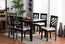 Meike Gray Fabric Upholstered and Dark Brown 7-Piece Dining Set Baxton