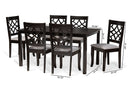 Meike Gray Fabric Upholstered and Dark Brown 7-Piece Dining Set Baxton