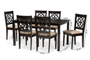Papua Sand Fabric Upholstered and Dark Brown 7-Piece Dining Set Baxton
