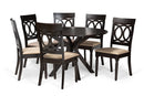 Sasa Sand Fabric Upholstered and Dark Brown 7-Piece Dining Set Baxton