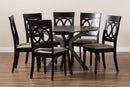 Sasa Sand Fabric Upholstered and Dark Brown 7-Piece Dining Set Baxton