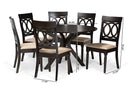 Sasa Sand Fabric Upholstered and Dark Brown 7-Piece Dining Set Baxton