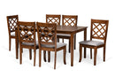 Pamela Gray Fabric Upholstered and Walnut Brown 7-Piece Dining Set Baxton