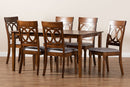 Felisa Gray Fabric Upholstered and Walnut Brown 7-Piece Dining Set Baxton